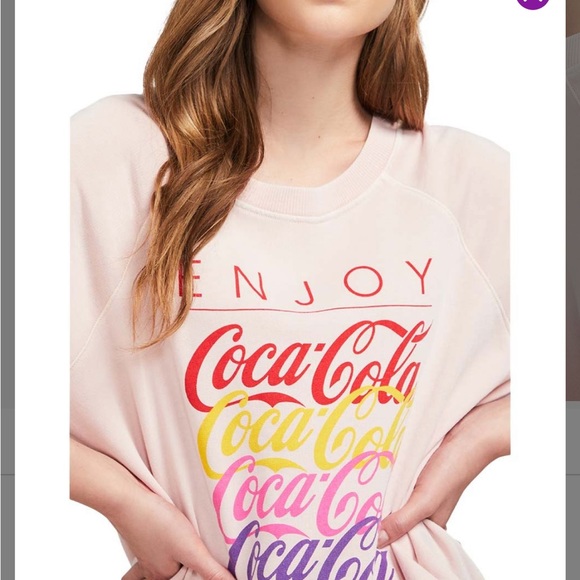 NEW IN PACKAGE- WILDFOX Gossamer Pink 'Enjoy Coca-Cola' Raglan-Sleeve Sweatshirt - Picture 3 of 4